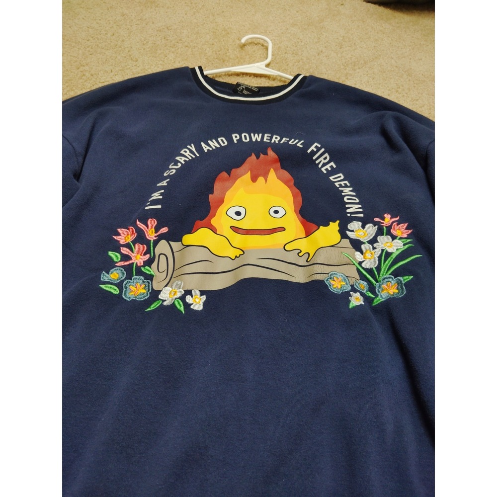 Howls Moving Castle Ghibli Sweatshirt Women Size Medium Blue Embroidered - Picture 4 of 7